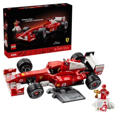 LEGO Icons Ferrari F2004 en Michael Schumacher – F1 Auto Bouwpakket voor Volwassenen – Decoratie Set met V10-Motor en Formule 1 Coureur Poppetje – Cadeau voor Mannen, Vrouwen en Fans – 11375