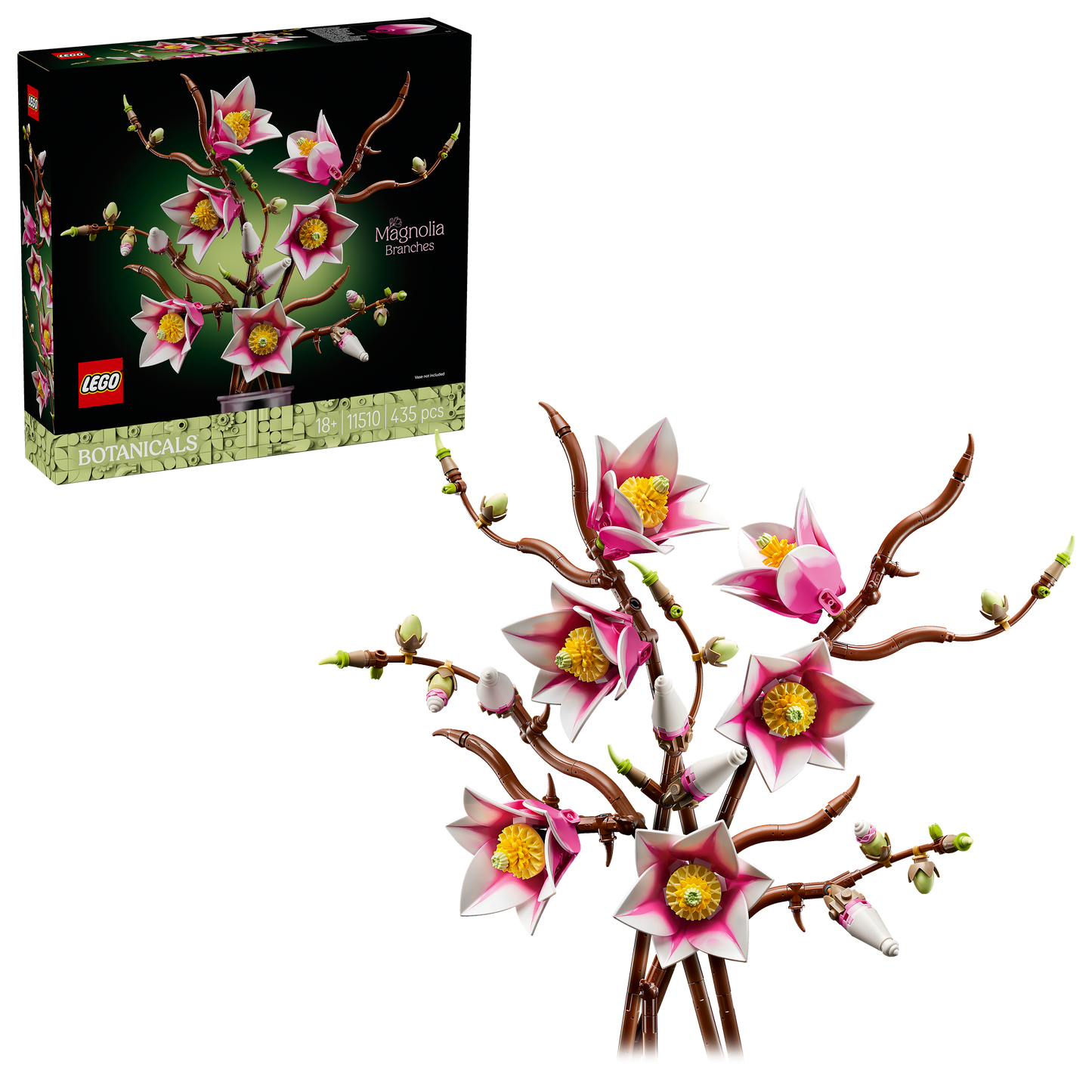 LEGO Botanicals Magnoliatakken – Bouwpakket voor Volwassenen met Nepbloemen – 5 Magnolia’s  Kunstbloemen – Slaapkamer- of Woonkamerdecoratie – DIY Cadeau voor Vrouwen – 11510