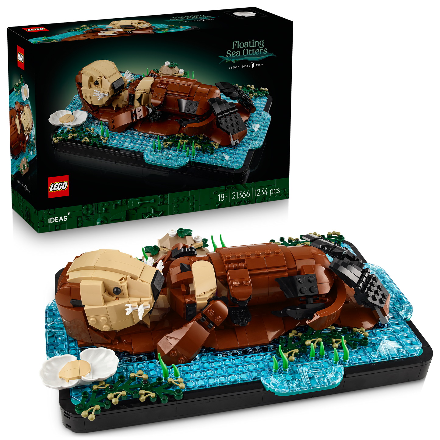 LEGO Ideas Drijvende Zeeotters – Bouwpakket voor Volwassenen – 3D Displaymodel met Dieren Figuren van Otter en haar Jong – DIY Woondecoratie en Bureau-Decoratie – Creatief Cadeau-idee – 21366