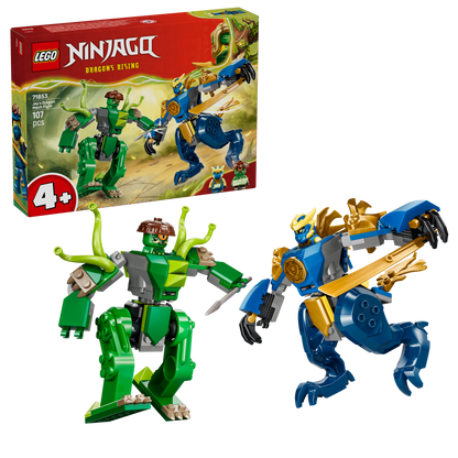 LEGO NINJAGO Jay’s Drakenmechastrijd Mecha – Ninja Speelgoed voor Kinderen met 2 Actiefiguren, 2 Minifiguren, Katana en Zwaard – Verjaardagscadeau voor Jongens vanaf 4 Jaar en Fans – 71853