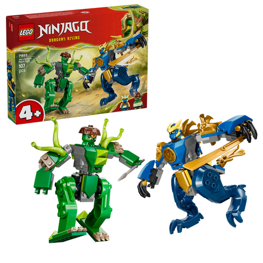 LEGO NINJAGO Jay’s Drakenmechastrijd Mecha – Ninja Speelgoed voor Kinderen met 2 Actiefiguren, 2 Minifiguren, Katana en Zwaard – Verjaardagscadeau voor Jongens vanaf 4 Jaar en Fans – 71853