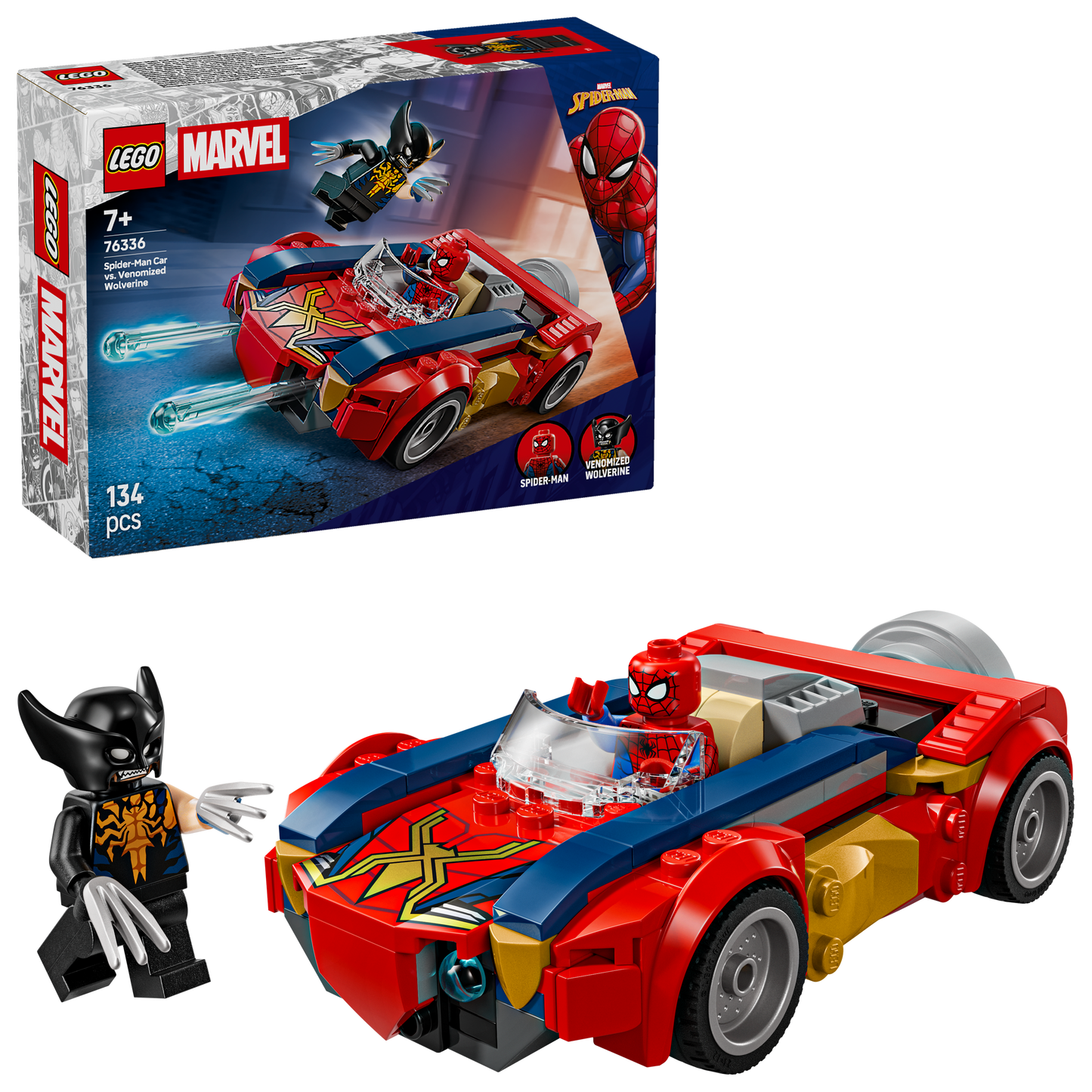 LEGO Marvel Spider-Man Auto vs. Venomized Wolverine Superheld Speelgoed voor Kinderen 76336