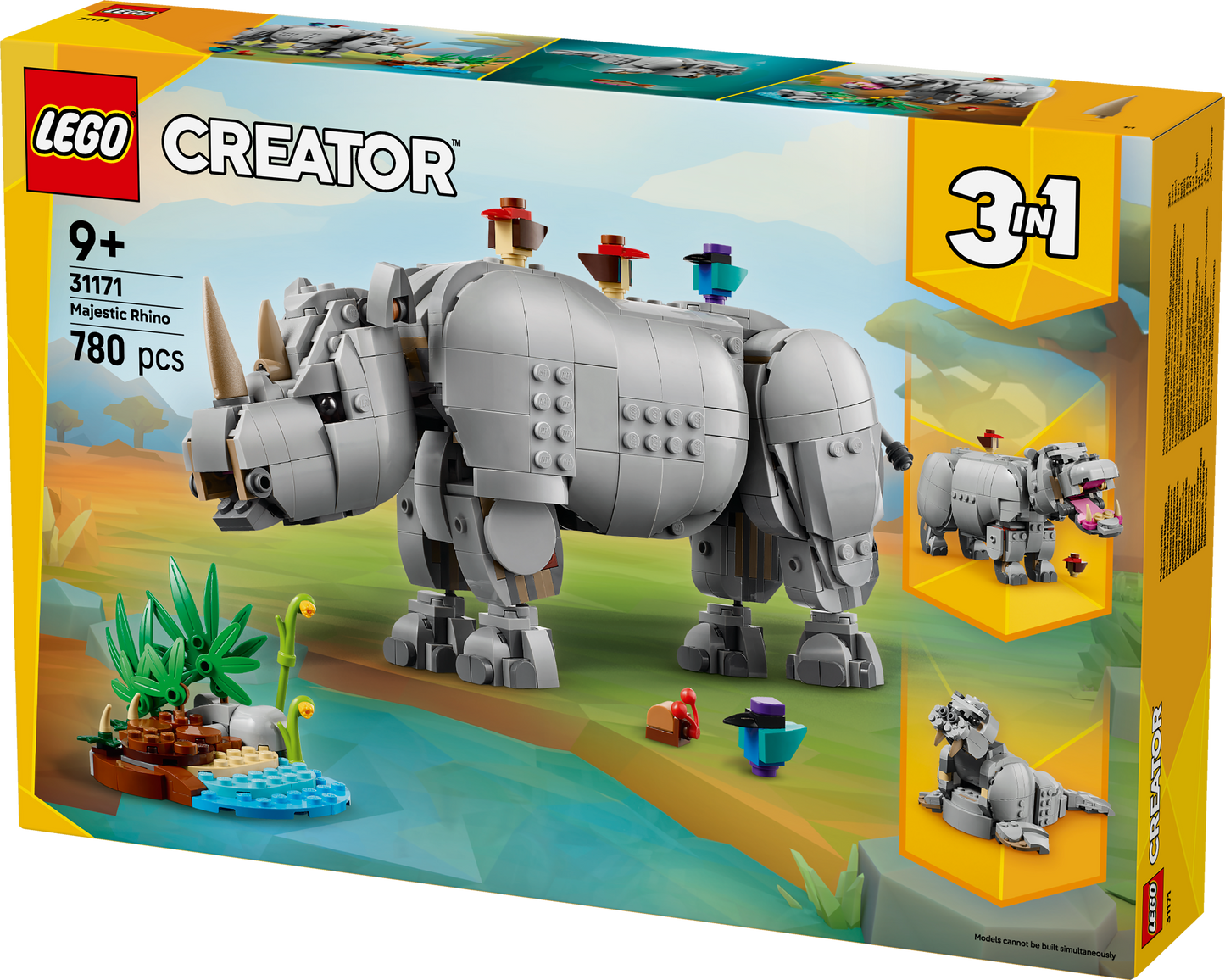 LEGO Wilde dieren: machtige neushoorn met vogels 31171 Creator