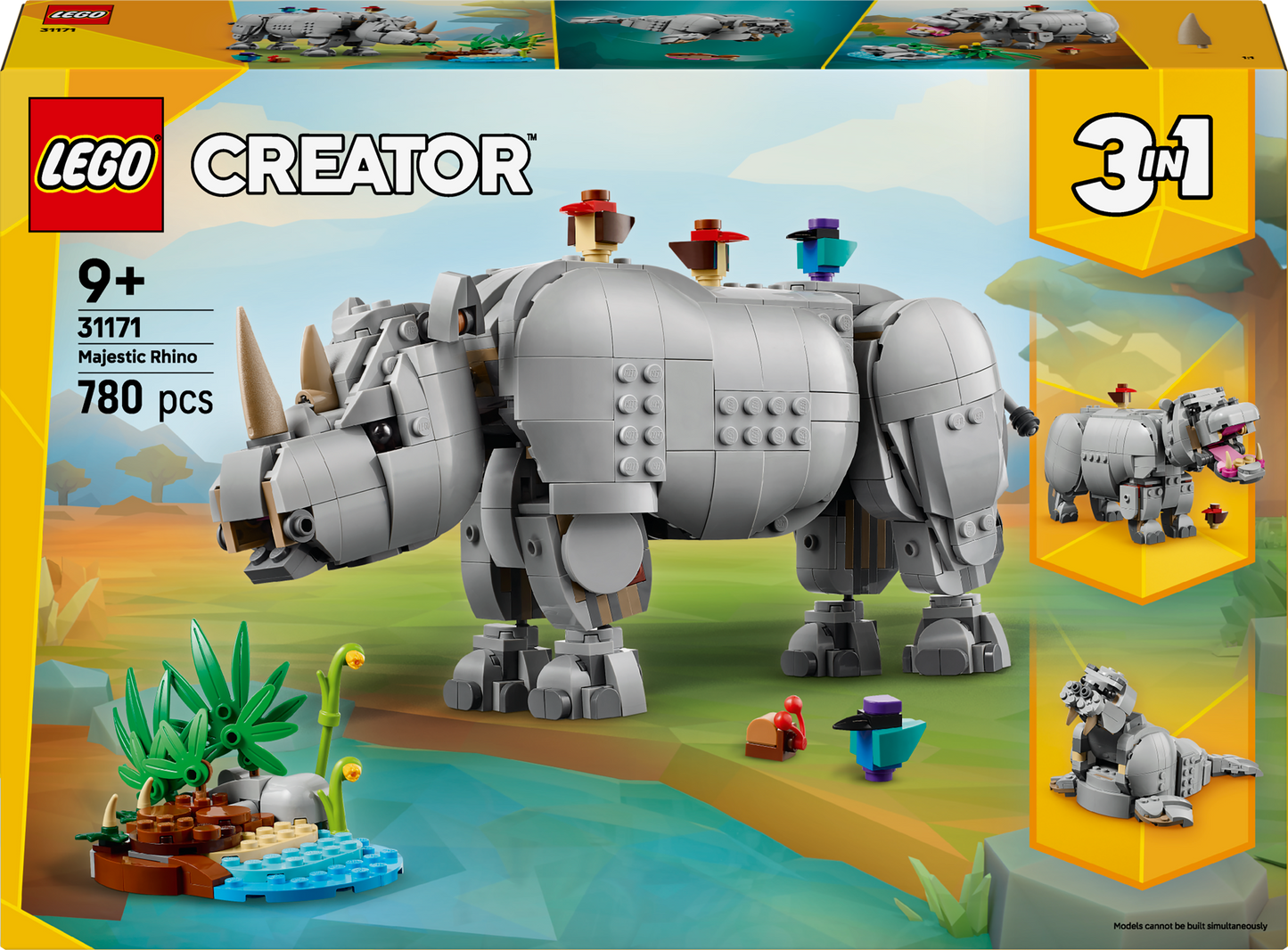 LEGO Wilde dieren: machtige neushoorn met vogels 31171 Creator