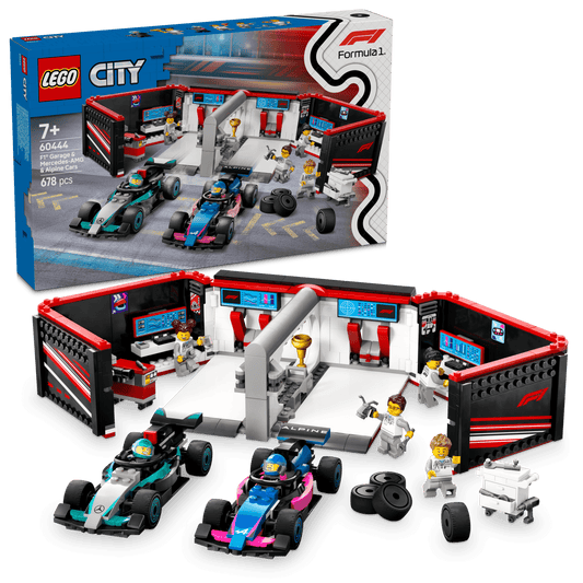 LEGO Pitbox met Mercedes AMG en Alpine F1 auto's 60444 City (Levering: 1 januari 2025)