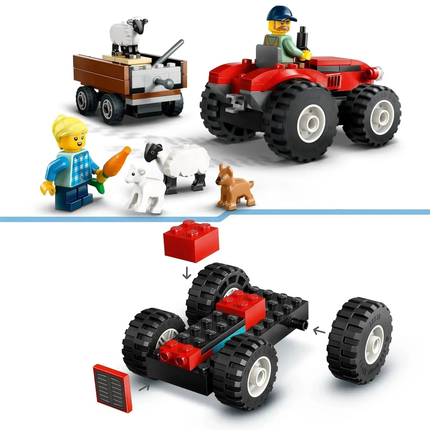 LEGO Rode tractor met aanhanger en schapen 60461 City