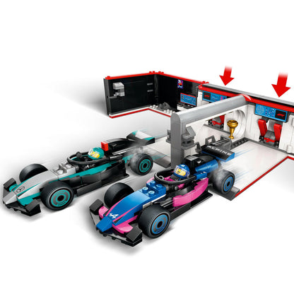 LEGO Pitbox met Mercedes AMG en Alpine F1 auto's 60444 City